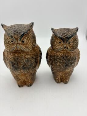 VINTAGE VTG RETRO SEVENTIES OWL SALT PEPPER SHAKERS SET POTTERY CERAMIC!!